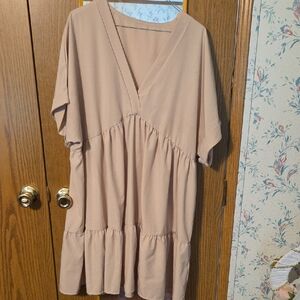 SHEIN Soft Beige V-Neck Mini Dress